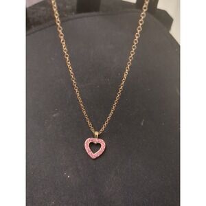 Pre-owned Golden Chain & Pink Rhinestones Heart Shaped Pendant on Golden Metal
